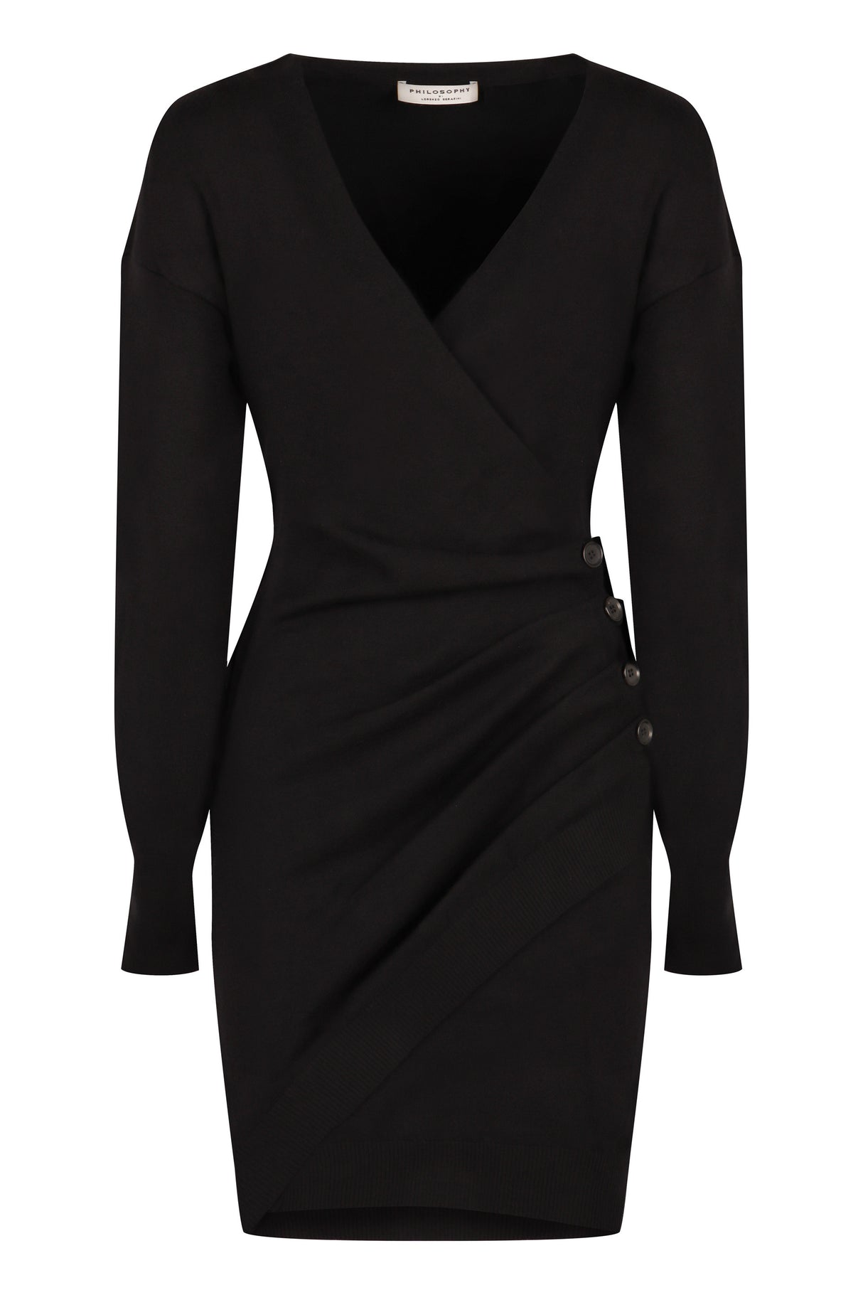 PHILOSOPHY DI LORENZO SERAFINI Elegant Wool-Blend Gathered Mini Dress