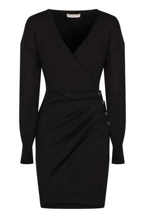 PHILOSOPHY DI LORENZO SERAFINI Elegant Wool-Blend Gathered Mini Dress