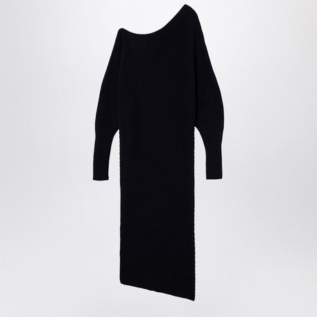 PHILOSOPHY DI LORENZO SERAFINI Elegant Black Asymmetrical Wool-Blend Dress