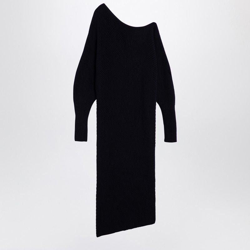 PHILOSOPHY DI LORENZO SERAFINI Elegant Black Asymmetrical Wool-Blend Dress