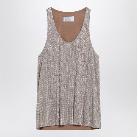 GIUSEPPE DI MORABITO Sparkling Rhinestone Tank Top with Wide Round Neckline