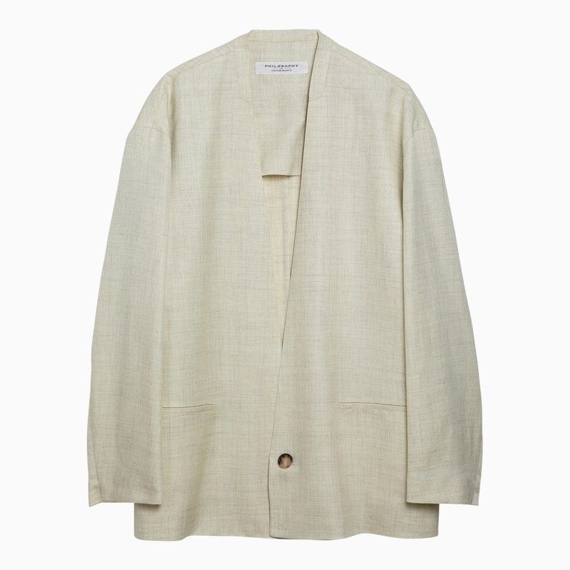 Light Yellow Linen Blend Single-Breasted Jacket for Women