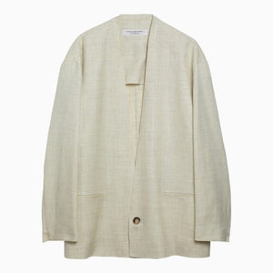 Light Yellow Linen Blend Single-Breasted Jacket for Women