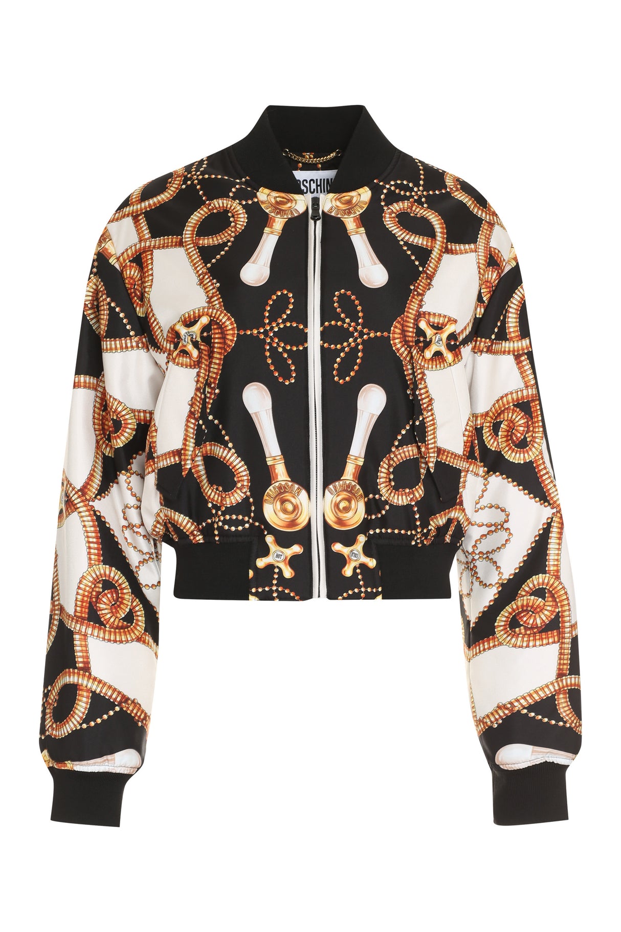 MOSCHINO COUTURE Black Printed Bomber Jacket for Women - FW22 Collection