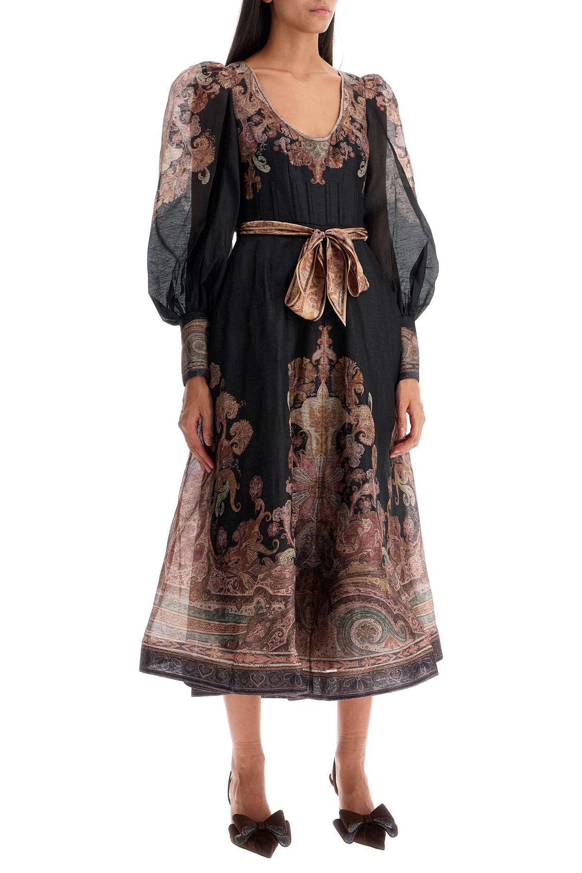 ZIMMERMANN Structured Midi Dress with Paisley Print