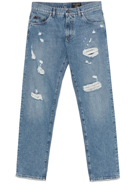 DOLCE & GABBANA Classic Straight-Leg Cotton Jeans with Distressed Details