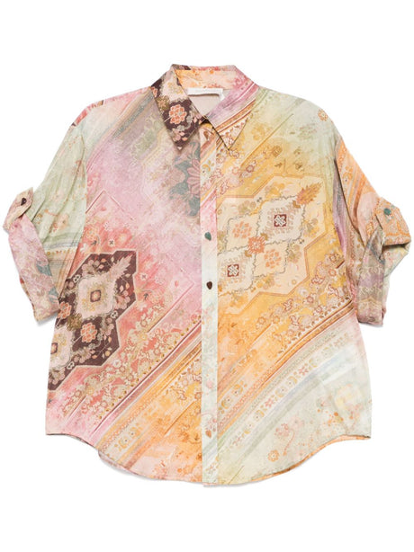 ZIMMERMANN Printed Silk Shirt with Buttoned Cuffs