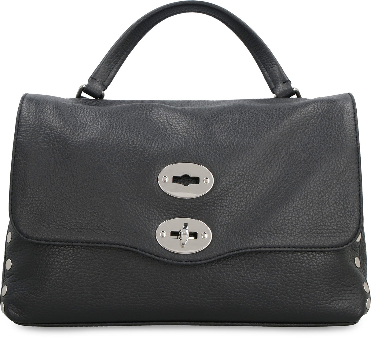 Daily Collection Grainy Leather Handbag with Decorative Studs in Black