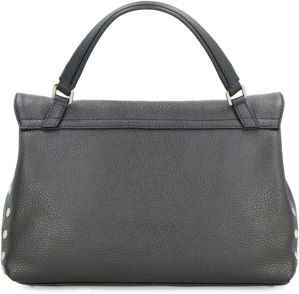 Black Leather Handbag with Multiple Compartments and Straps