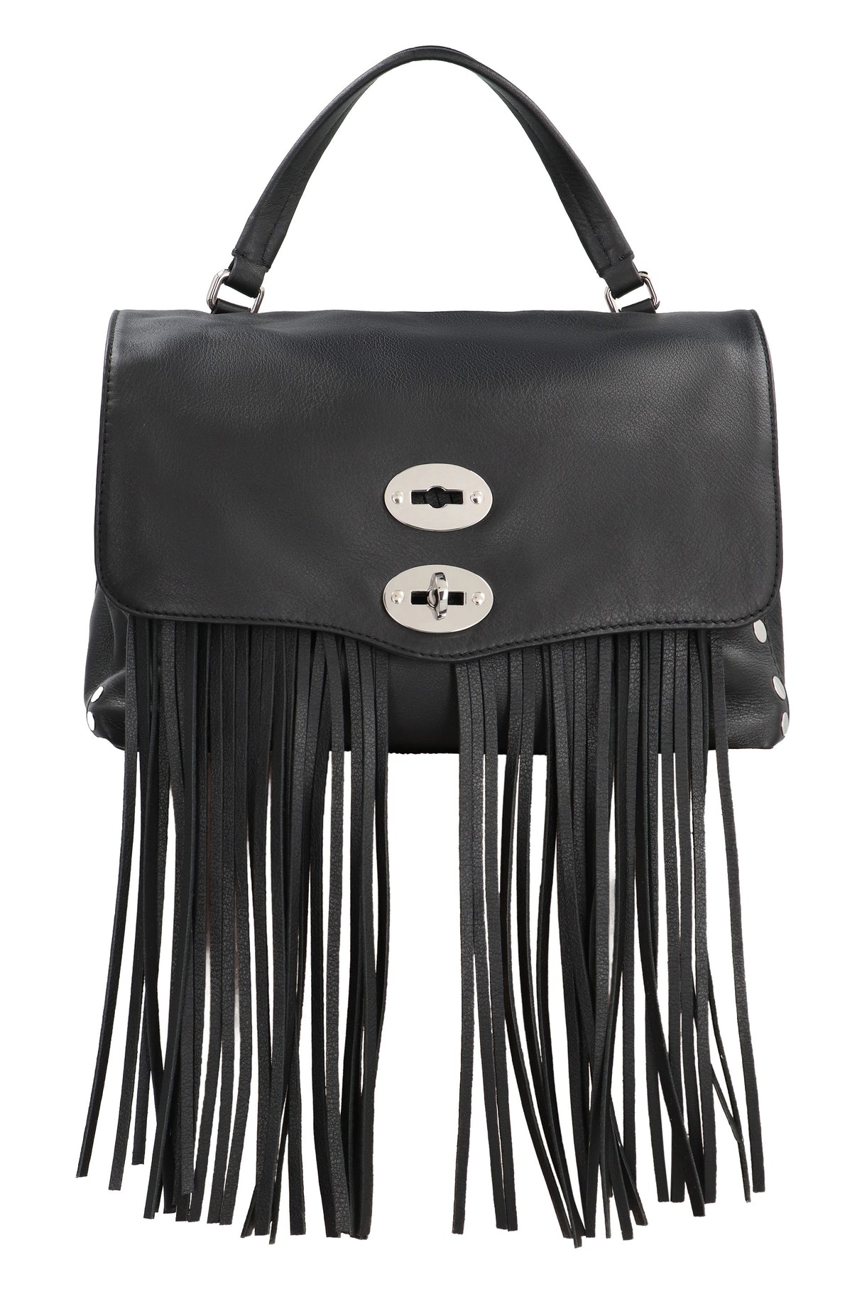 ZANELLATO Postman S Leather Handbag - Grainy Leather, Fringe Details, Silver-Tone Hardware