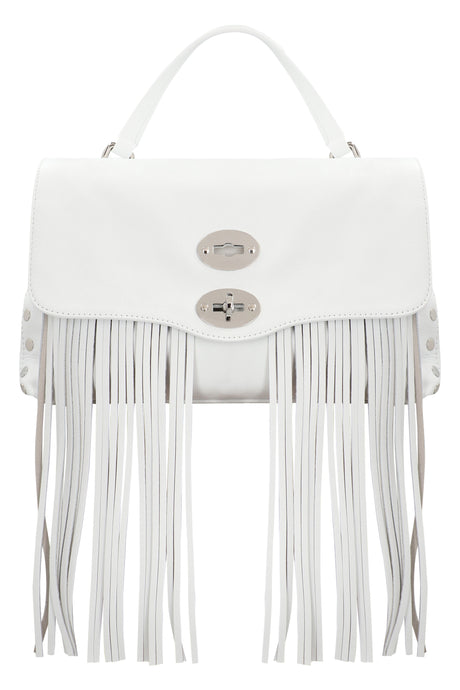 ZANELLATO Stylish White Leather Handbag with Removable Fringes and Silver-Tone Hardware - SS24