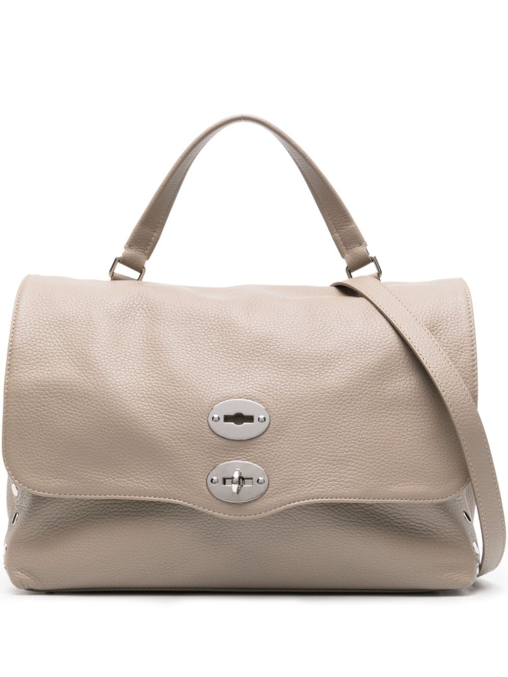 ZANELLATO Taupe Grey Grained Leather Handbag with Silver Stud Detailing