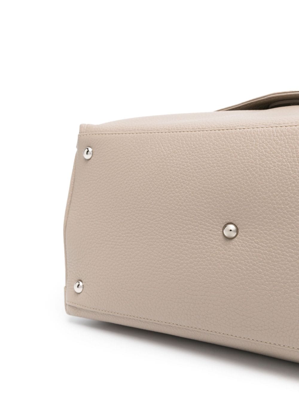 Taupe Grey Leather Handbag with Silver-Tone Stud Detailing and Adjustable Strap