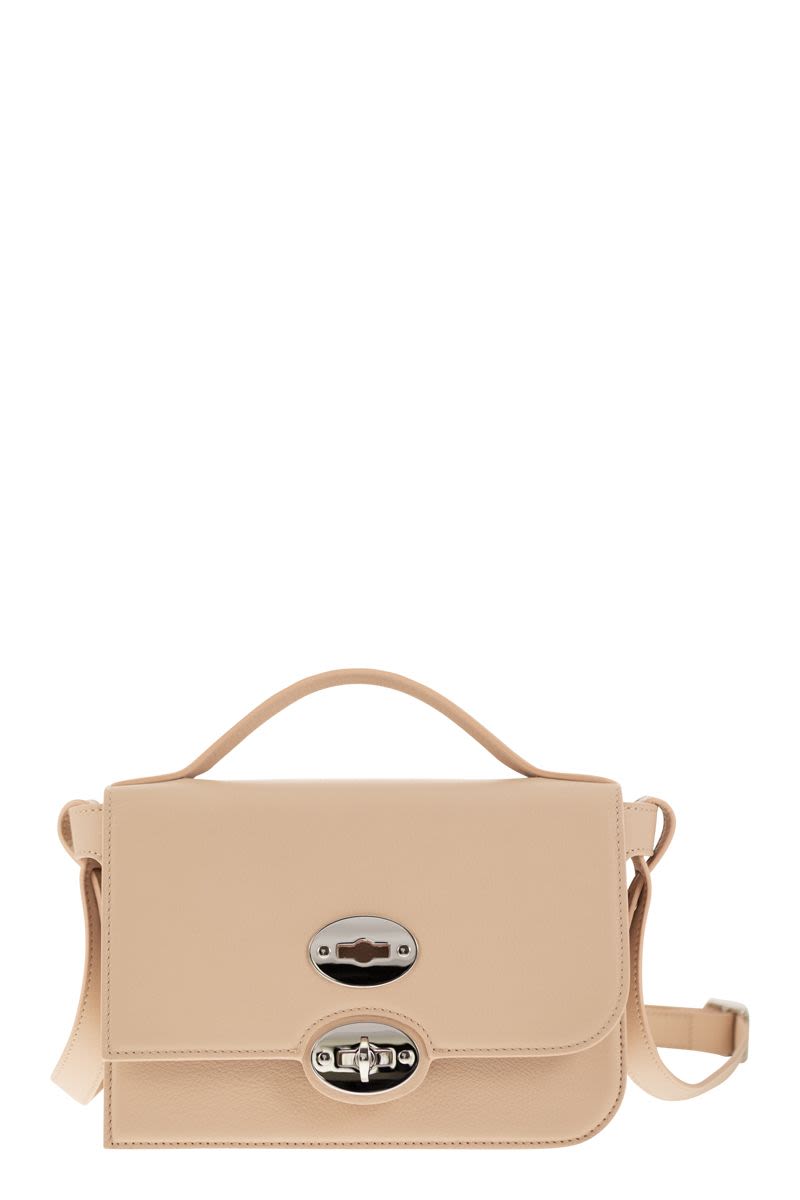 Square Pink Handbag with Detachable Strap and Unique Postman Clasp