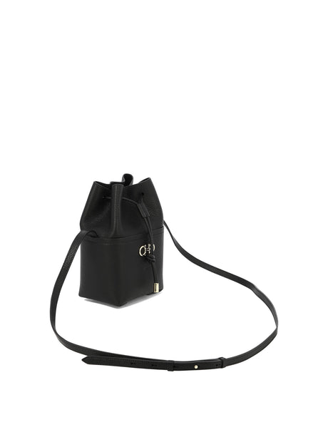Mini Crossbody Bag باللون الأسود مع تفاصيل شناقة Gancini