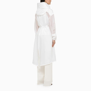 Áo khoác parka nữ chất liệu tơ lụa trắng phối ren khác tông - FERRAGAMO