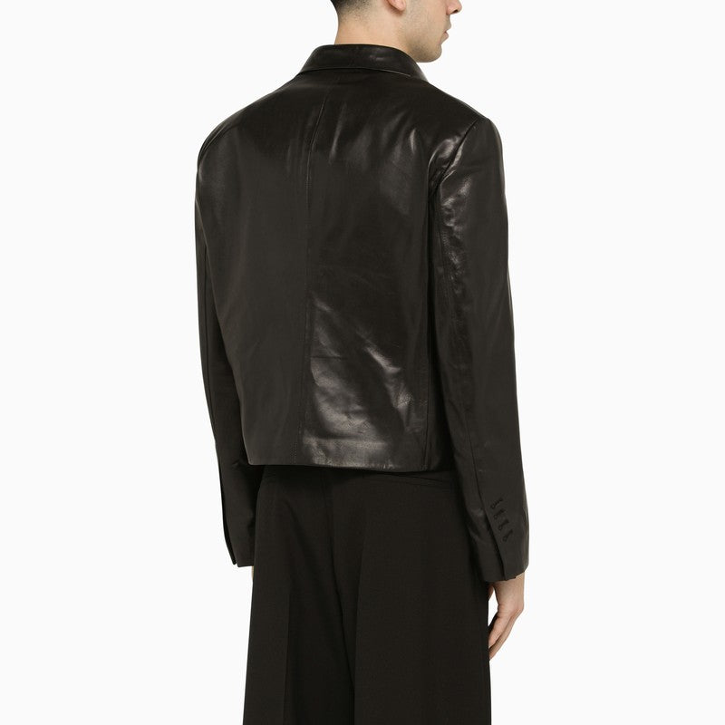 FERRAGAMO Elegant Black Leather Jacket - Single-Breasted