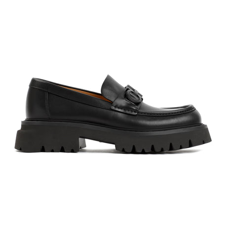 FERRAGAMO Black Leather Loafers with Platform Sole for Men