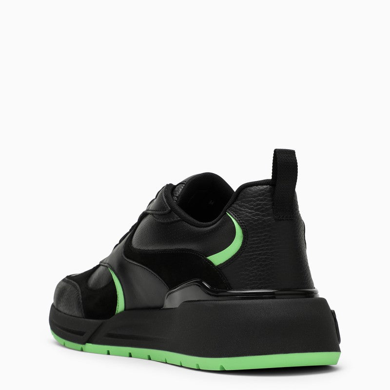 FERRAGAMO Men's Black and Neon Green Fabric Sneakers for FW23