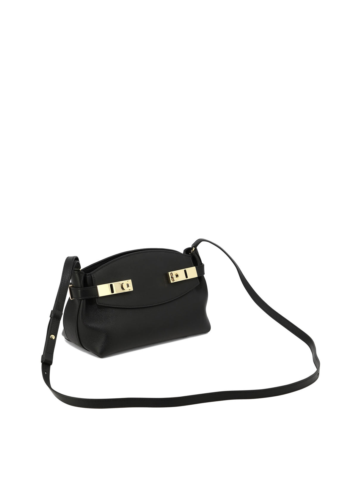 FERRAGAMO Black Leather Hug Clutch for Women (SS24)