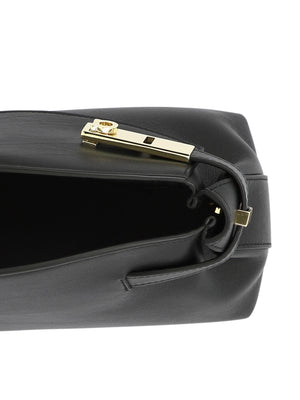 FERRAGAMO Black Leather Hug Clutch for Women (SS24)