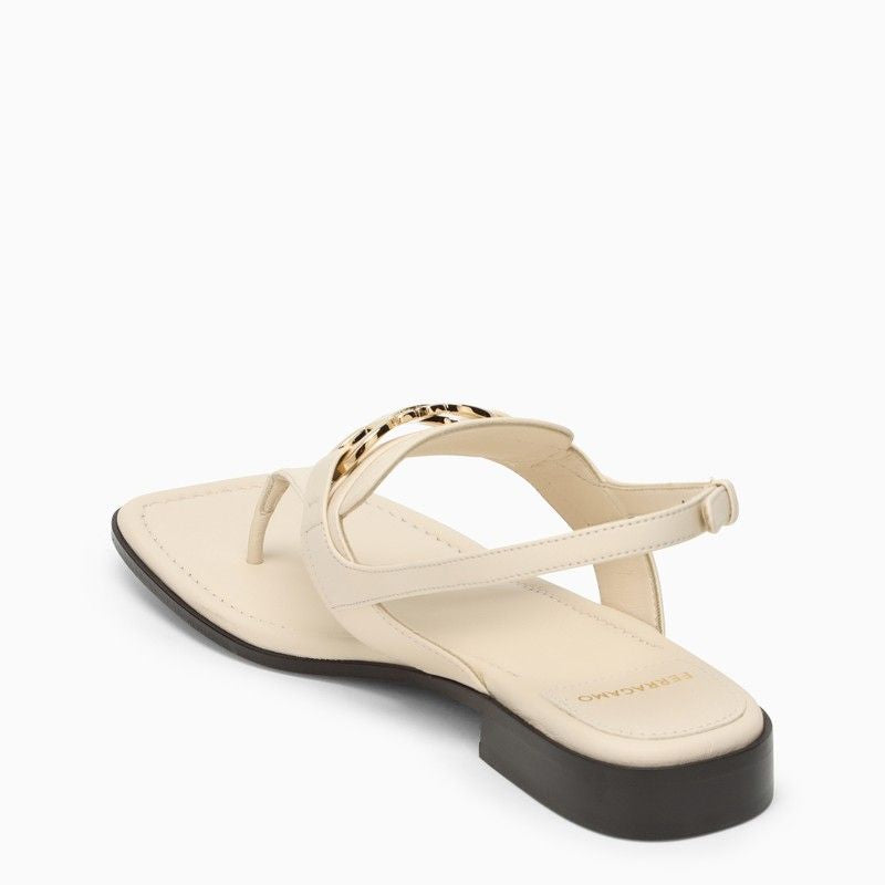 Ivory Gancini Thong Sandal by Salvatore Ferragamo