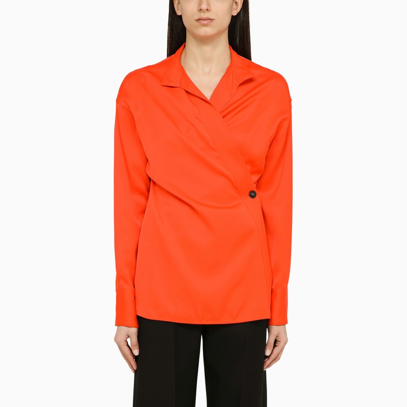 Tangerine Viscose Shirt with Asymmetrical Closure