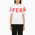 FERRAGAMO White Cotton Crew-neck T-shirt with Logo for Women