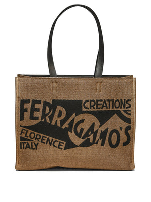 FERRAGAMO Beige Raffia Tote Handbag for Women - FW24 Collection