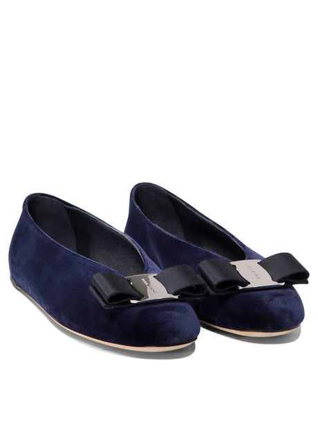 FERRAGAMO Elegant Velvet Vanna V Ballet Flats