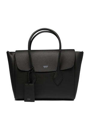 FERRAGAMO Stylish Black Leather East-West Handbag for Men