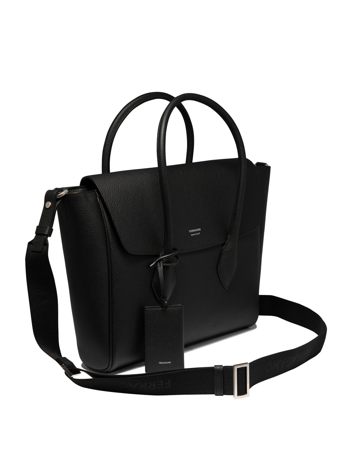 FERRAGAMO Stylish Black Leather East-West Handbag for Men