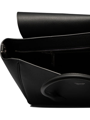 FERRAGAMO Stylish Black Leather East-West Handbag for Men