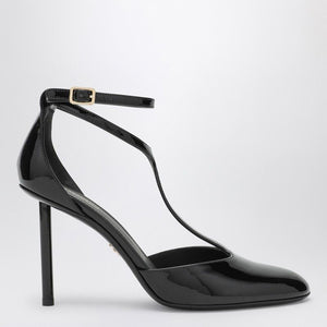 FERRAGAMO Elegant T-Strap Black Patent Leather Pumps