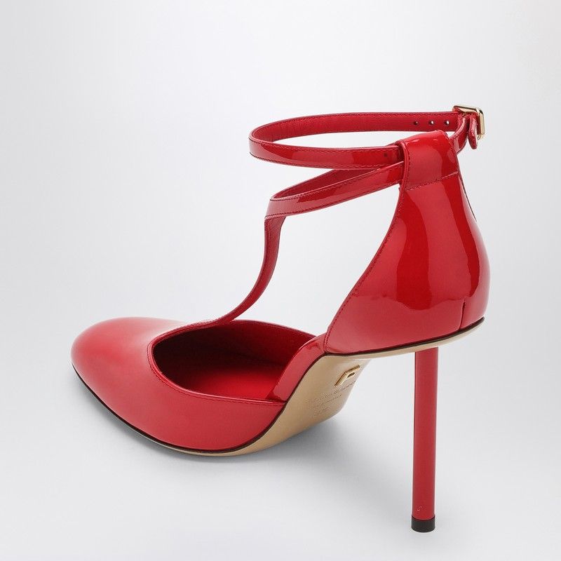 FERRAGAMO T-Strap Red Patent Leather Pumps