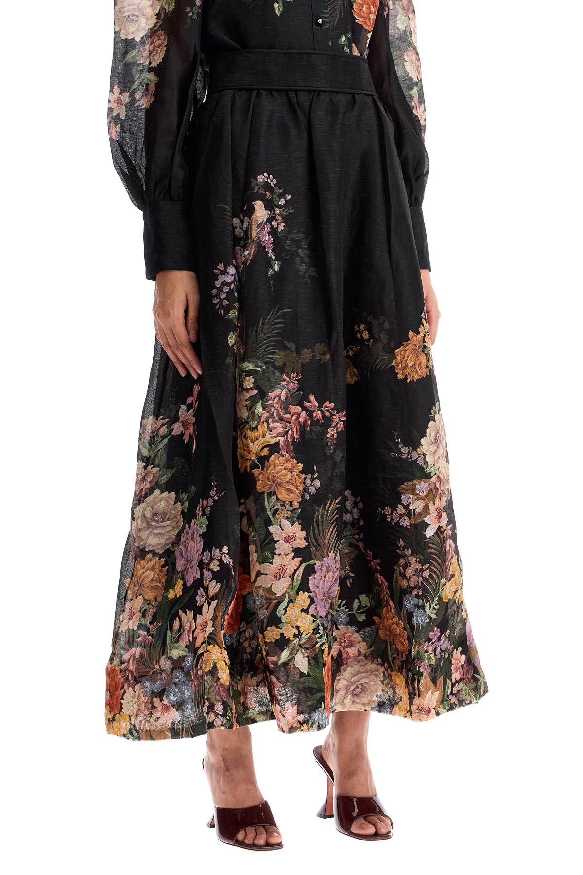 ZIMMERMANN Floral Maxi Skirt with Ruching Details - Size 1