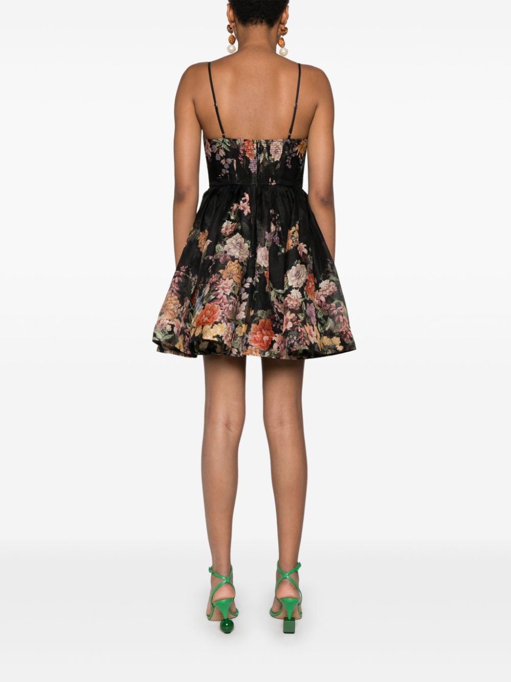 ZIMMERMANN Floral Print Plunging V-Neck Mini Dress