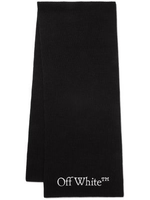 OFF-WHITE Modern Black Wool Scarf with Embroidered Logo for Men