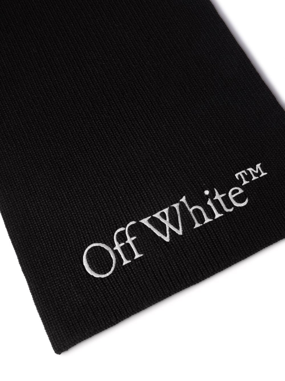 OFF-WHITE Modern Black Wool Scarf with Embroidered Logo for Men