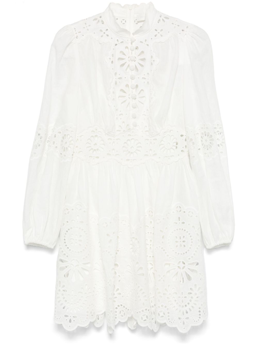 ZIMMERMANN Elegant Broderie Mini Dress with Puff Sleeves