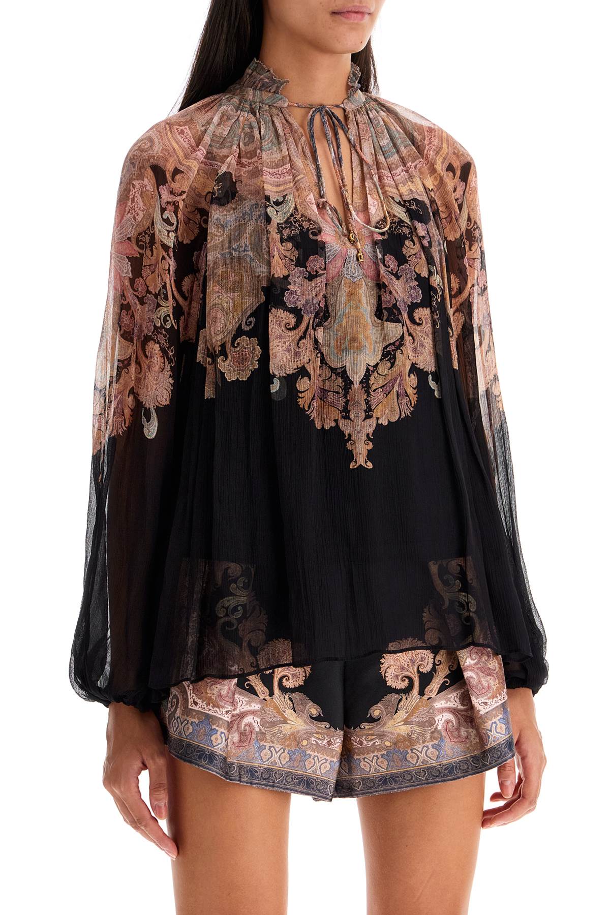 ZIMMERMANN Billowing Floral Blouse with Puffball Sleeves (Sizes 0-4)