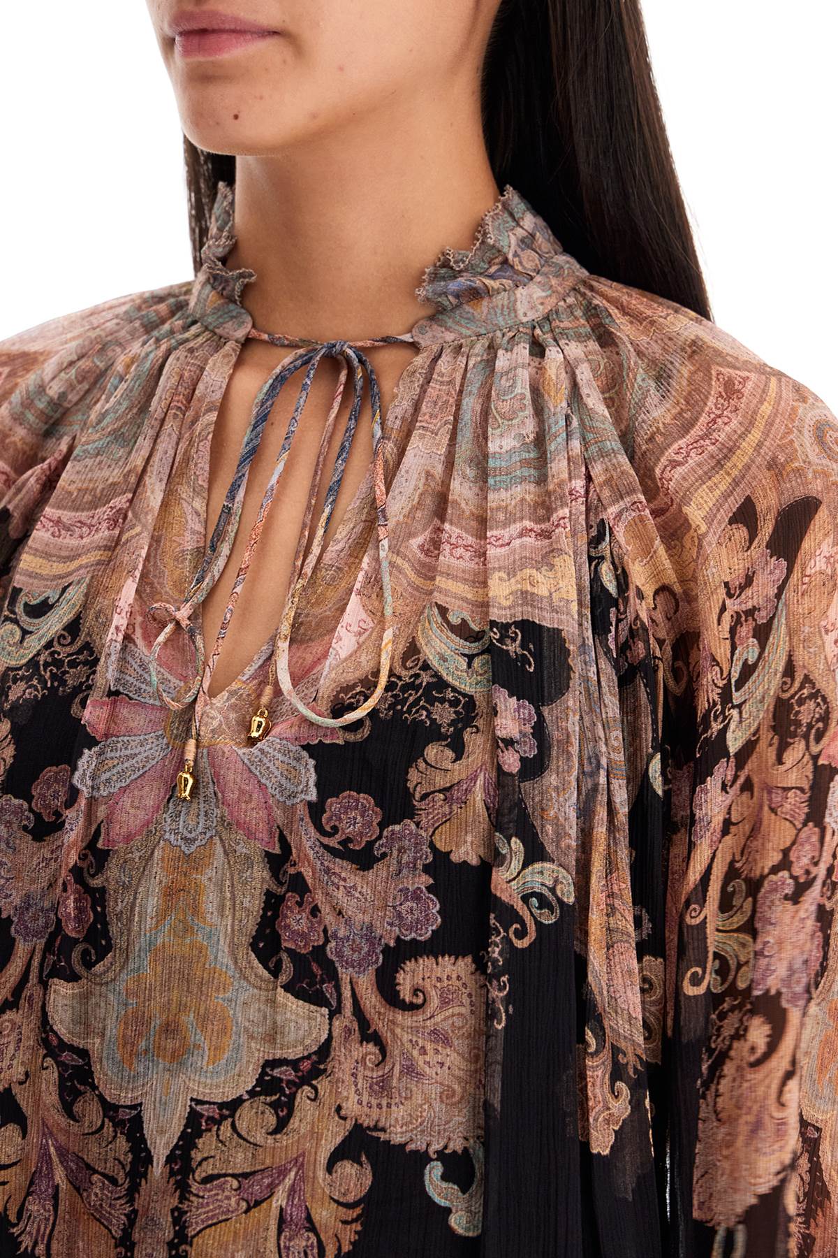 ZIMMERMANN Flowy Paisley Print Chiffon Blouse - Size 0