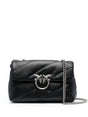 PINKO Elegant Quilted Leather Maxi Handbag with Love Birds Buckle and Chain Strap, Black - 28x21x11 cm