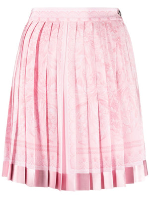 VERSACE Pink Baroque Printed Pleated Silk Skirt for Women - SS24 Collection