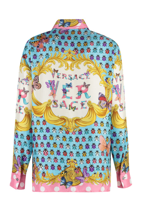 VERSACE Heritage Butterflies & Ladybugs All Over Print 100% Silk Shirt for Women in Multicolor