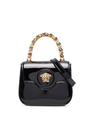 Patent Leather Mini Handbag with Iconic Gold Medusa Head