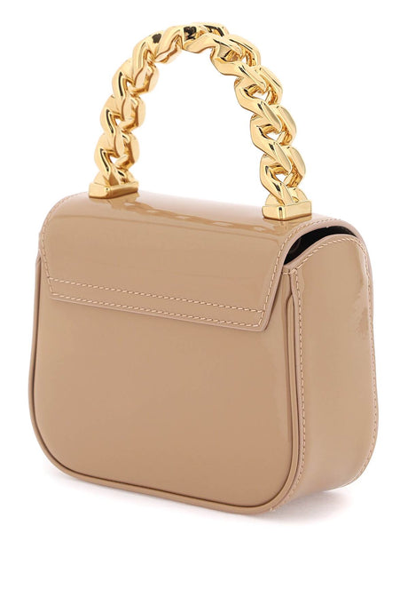 VERSACE Beige Patent Leather Mini Top Handle Bag for Women, Medusa Design, 16x13x7.5 cm