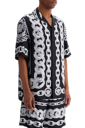 VERSACE Medusa Chains Printed Silk Bowling Shirt - Relaxed Fit, Size 48