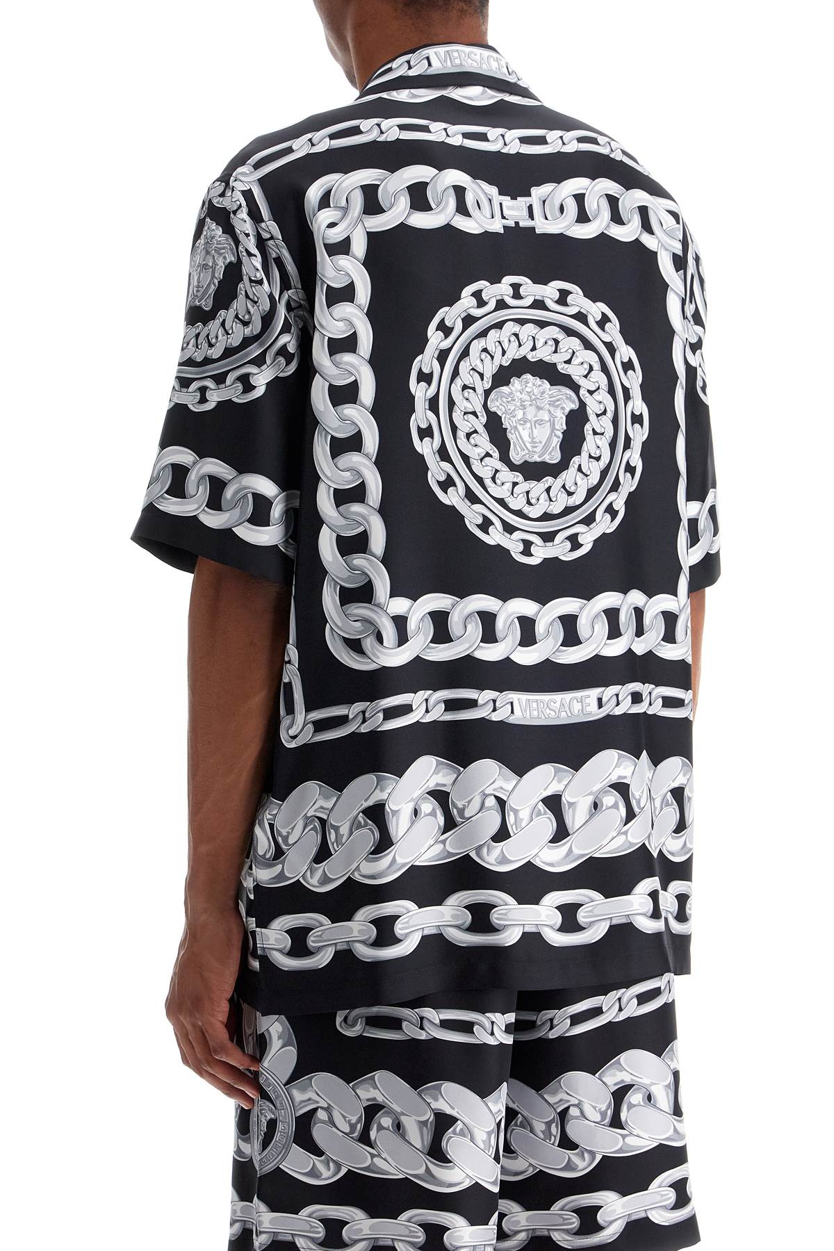 VERSACE Medusa Chains Printed Silk Bowling Shirt - Relaxed Fit, Size 48