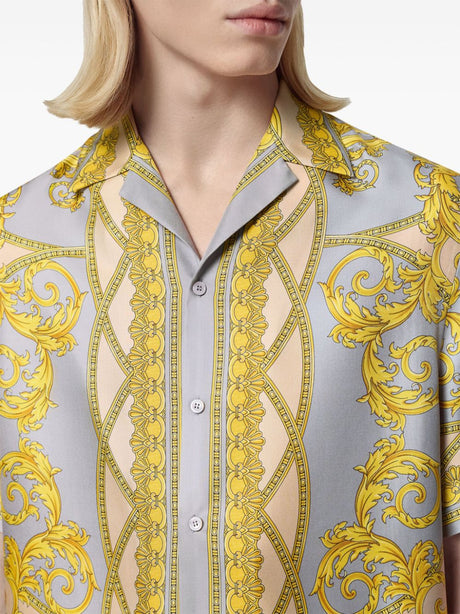 VERSACE Silk Baroque-Pattern Shirt with Notched Lapels